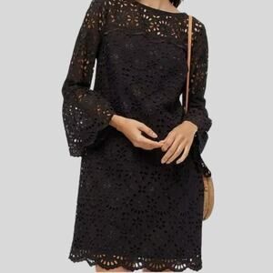 J.Crew Bell-Sleeve Embroidered Eyelet Dress Black Size 00
